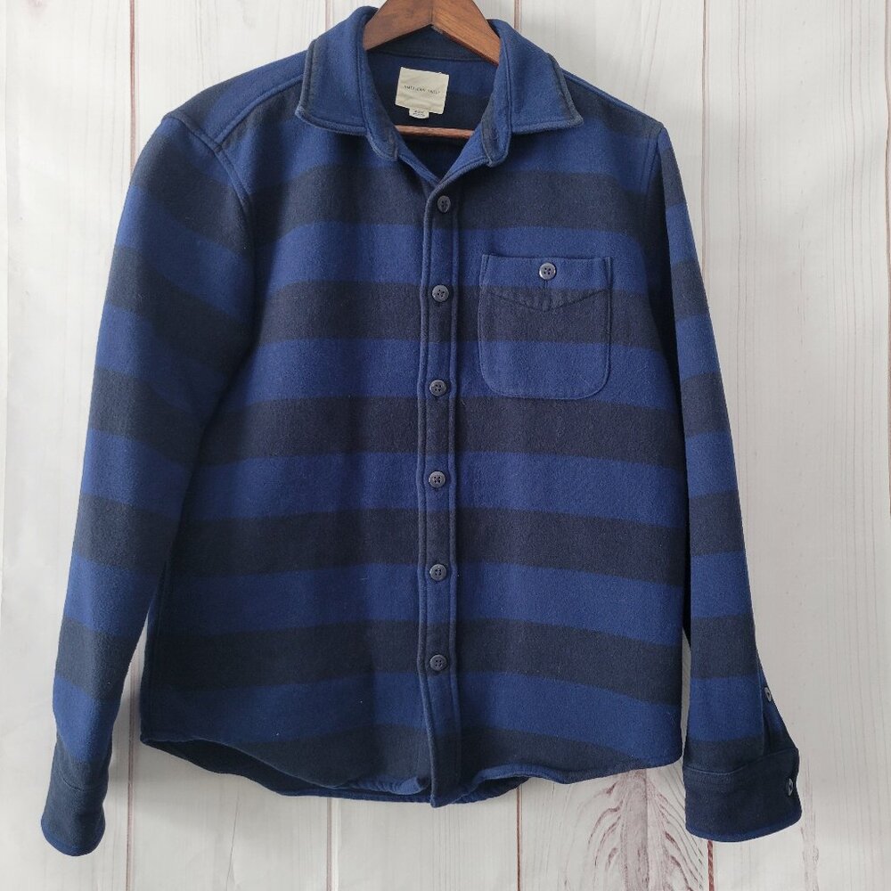American Eagle Shacket Thick Shirt Jacket, Men’s M, Blue/Black Stripe, Heavy EUC